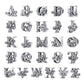 Assorted silver letter charms with black enamel and zircon inlay
