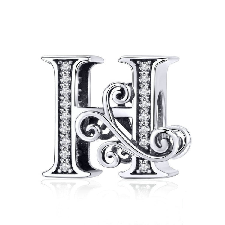 Silver-tone letter H charm with round rhinestones and side swirl accents