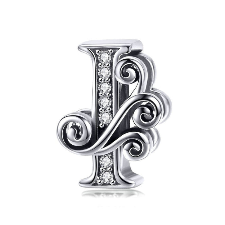 Silver-tone letter J charm with round rhinestones and curled filigree