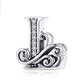 Silver-tone letter charm with black enamel and rhinestone row detail, cursive “L” style