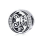 Silver-tone circular ring charm with black enamel and rhinestone border, cursive “O” style