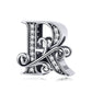 Silver-tone letter charm with black enamel and rhinestone accents, cursive “R” style