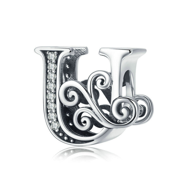 Silver letter charm with black enamel and sparkling zircon inlay rows