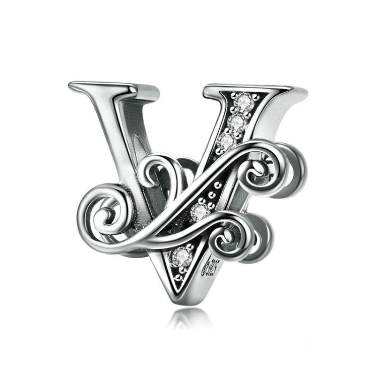 Silver letter charm with black enamel and clear zircon sparkle accents