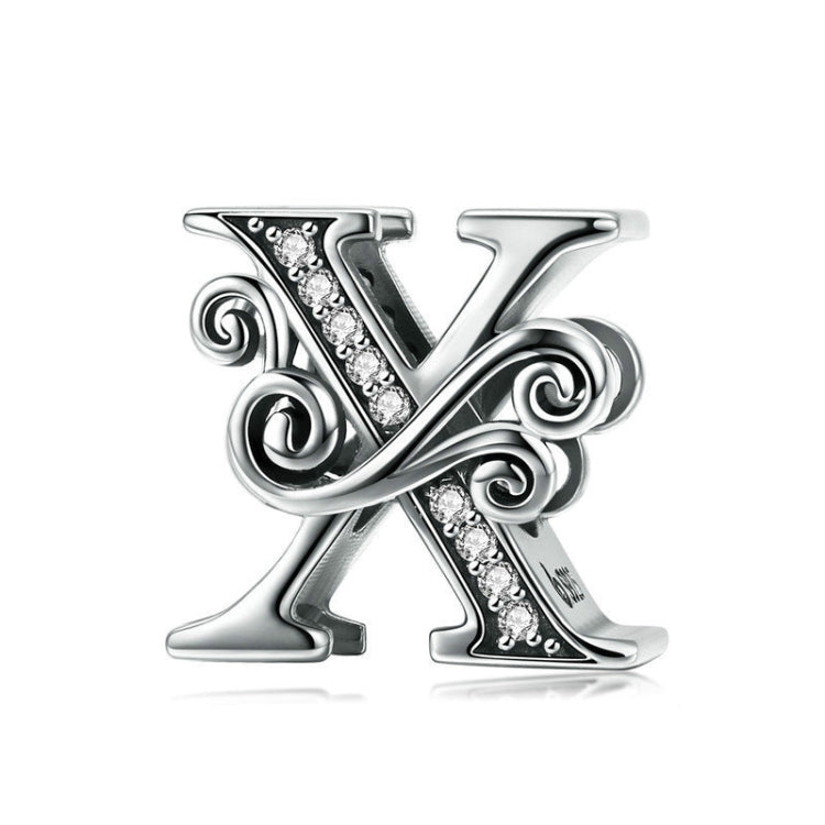 Silver letter charm with black enamel and long row of zircon stones