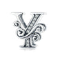 Silver letter charm with black enamel and vertical zircon inlay line