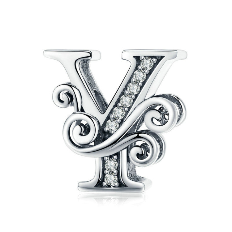 Silver letter charm with black enamel and vertical zircon inlay line