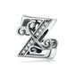 Silver letter charm with black enamel stripes and sparkling zircon inlay