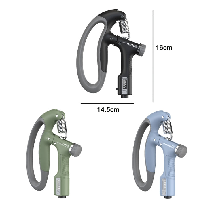 Electronic grip arm trainer size diagram with black, green, and blue units