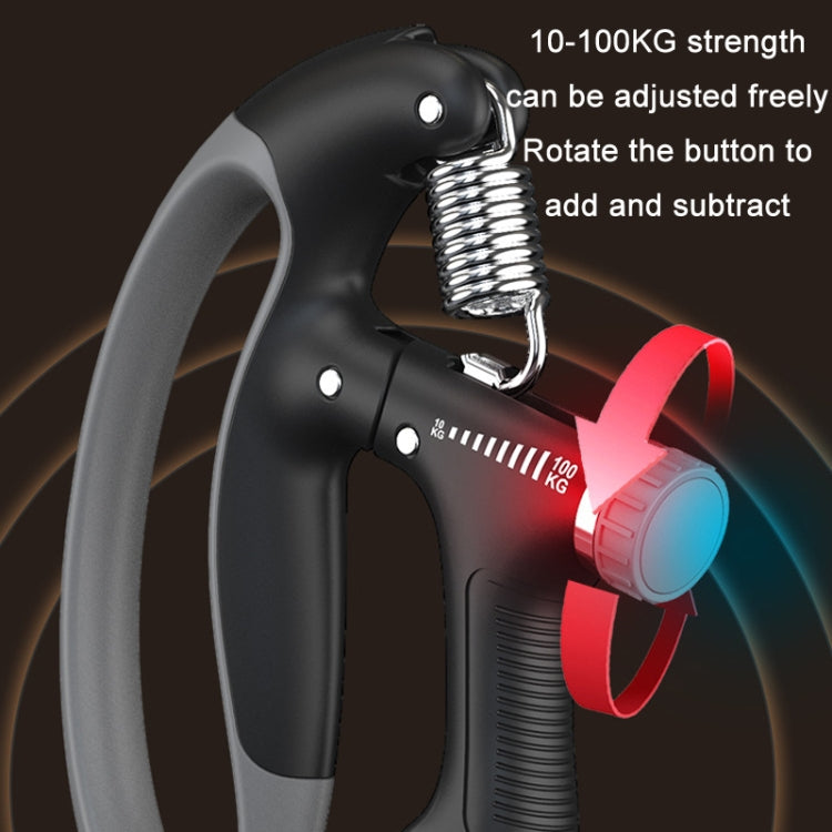 Electronic grip arm trainer adjustment dial for increasing and decreasing strength
