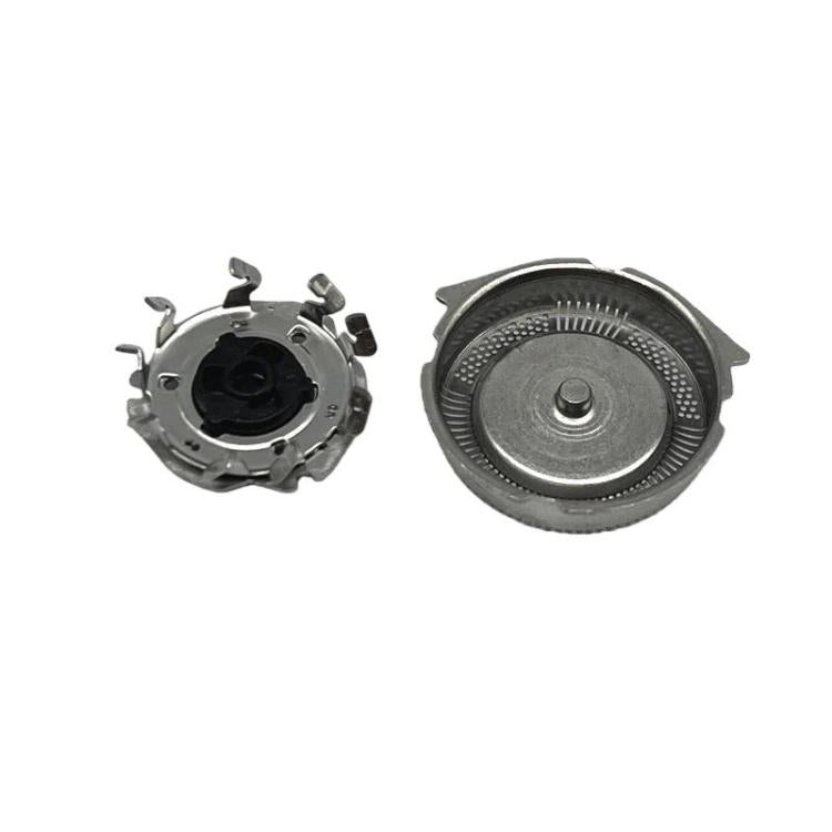 Two circular razor blade components with black cutter mount