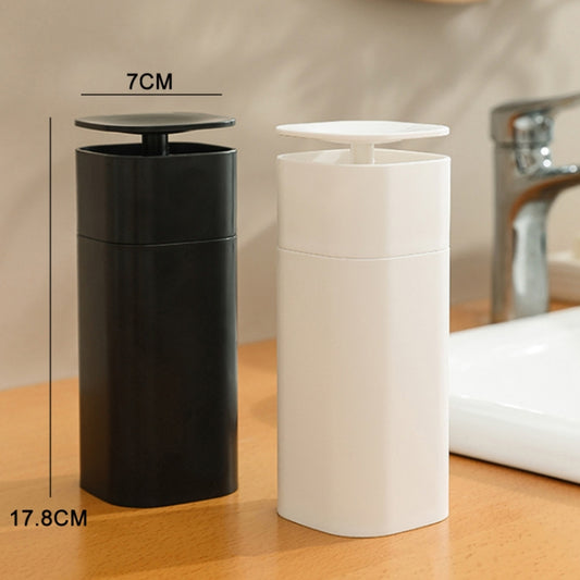 White and black lotion dispenser bottles with pump tops, set side by side