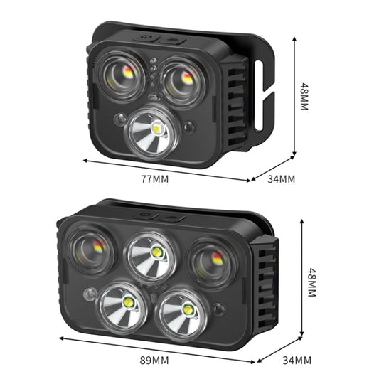 USB Charging Running Strong Bald Headlight Fishing Camping Waterproof Light, Style:, 3 Light Head, 5 Light Head