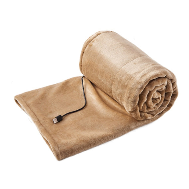 Coffee USB electric heating blanket, folded with black controller cord and plug