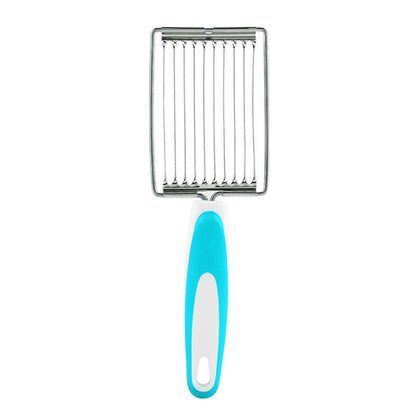 Non-slip stainless steel fruit slicer with blue ergonomic handle