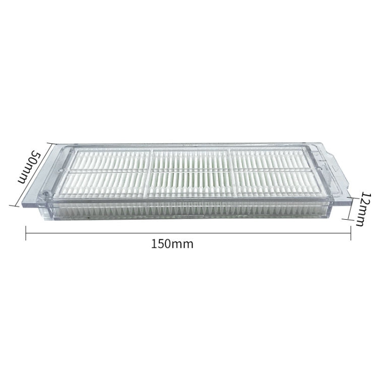 Vacuum cleaner HEPA-style filter, rectangular pleated element in clear frame