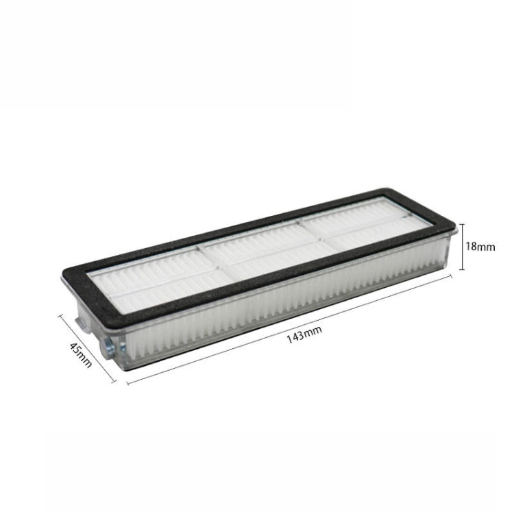 Rectangular vacuum filter with white pleated media in clear plastic frame