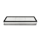 Rectangular vacuum filter with white pleated media and clear plastic housing