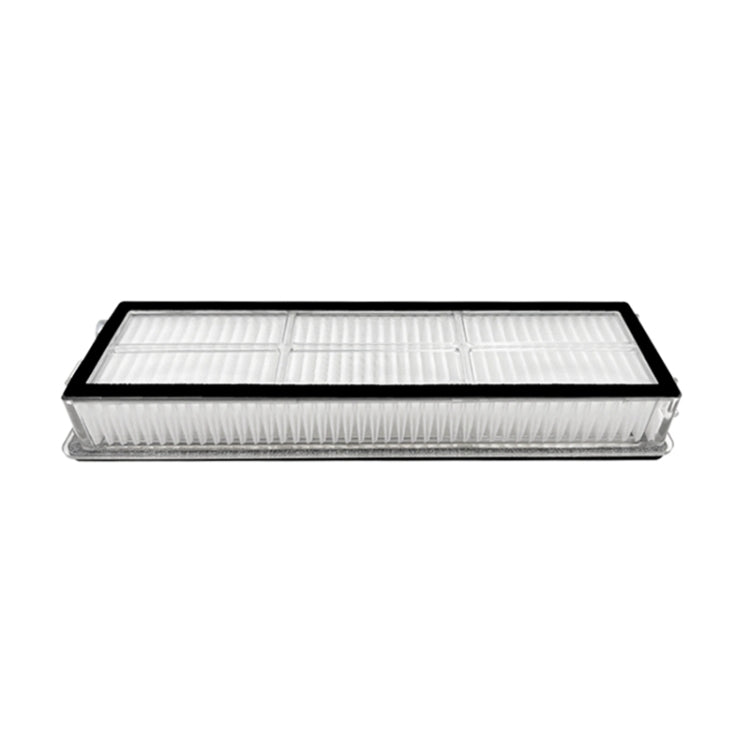 Rectangular vacuum filter with white pleated media and clear plastic housing