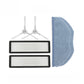 Robot vacuum accessory set: side brushes, white filter pads, and blue microfiber pad