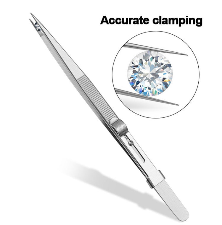 Stainless steel pointed jewelry tweezers with slotted jaws for diamond setting