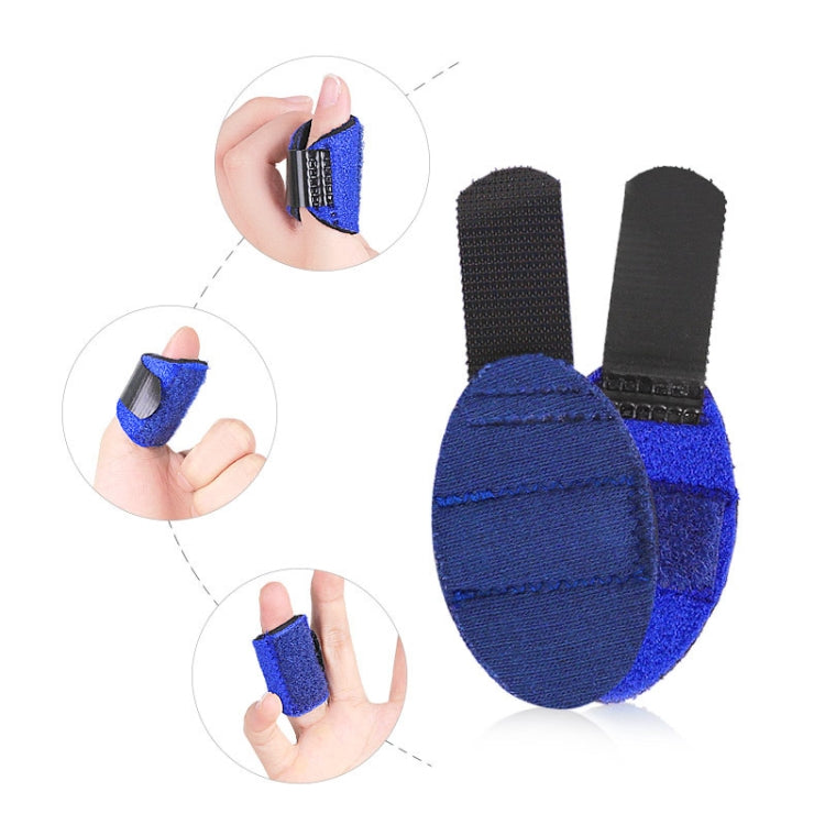Blue finger strap protector demonstration on hand, adjustable padded guard