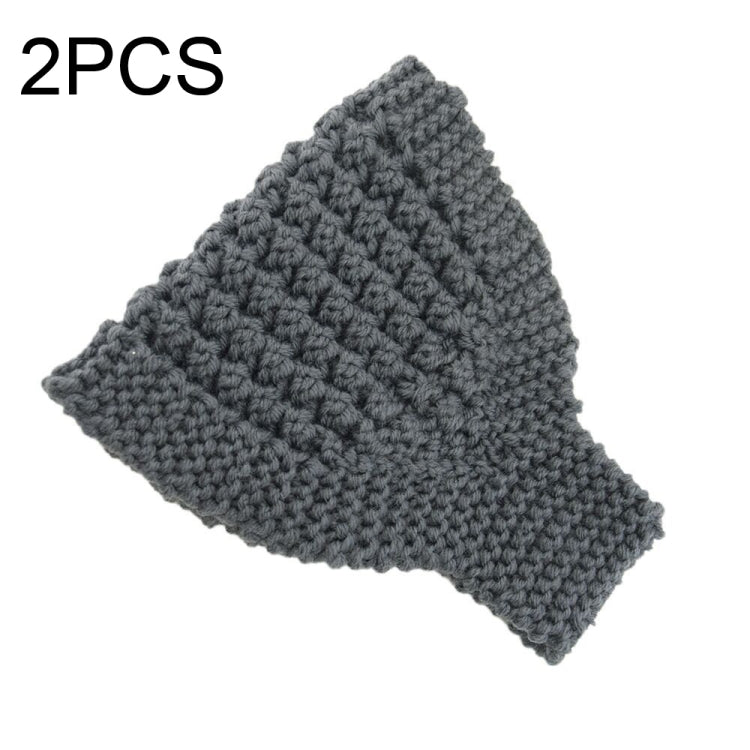 Wool-knit headband ear warmer, dark gray, wide triangle shape