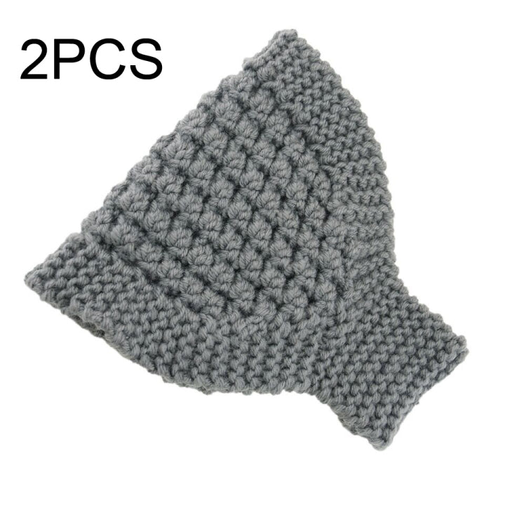 Wool-knit headband ear warmer, light gray, wide triangle shape