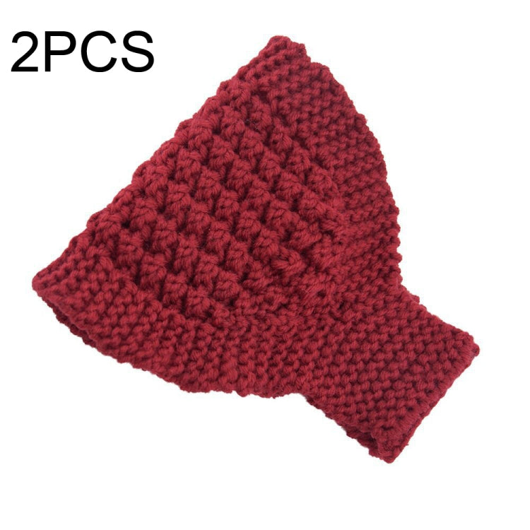 Wool-knit headband ear warmer, red, wide triangle shape