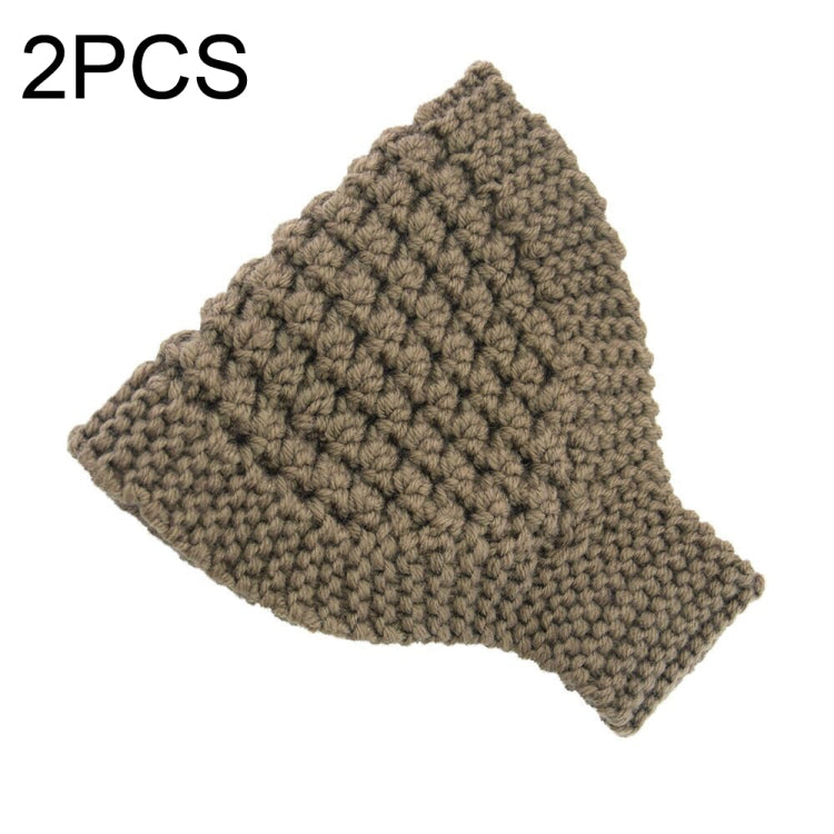 Wool-knit headband ear warmer, khaki olive brown, wide triangle shape