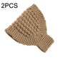 Wool-knit headband ear warmer, beige/tan, wide triangle shape