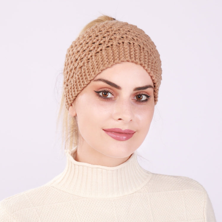 Knitted wide headband with ear coverage, light camel-beige