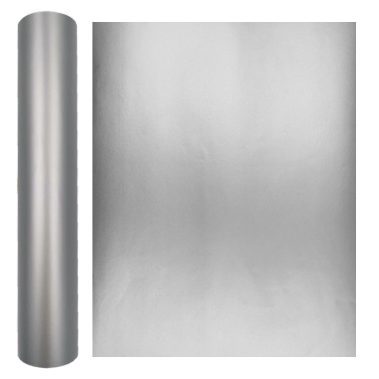 Silver matte metallic self-adhesive vinyl sheet and roll, smooth vinyl backing