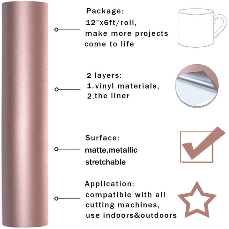 Rose gold matte metallic self-adhesive vinyl roll, smooth vinyl surface