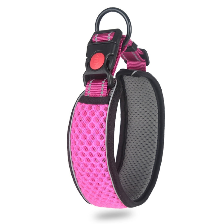 Breathable honeycomb dog collar with pink mesh, black trim, buckle and D-ring