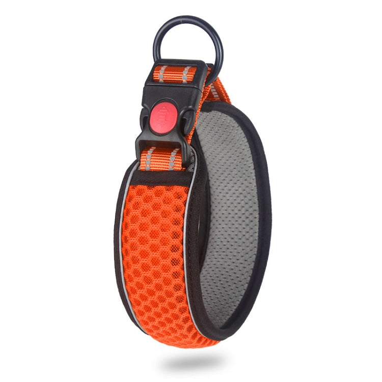 Breathable honeycomb dog collar with orange mesh, black trim, buckle and D-ring
