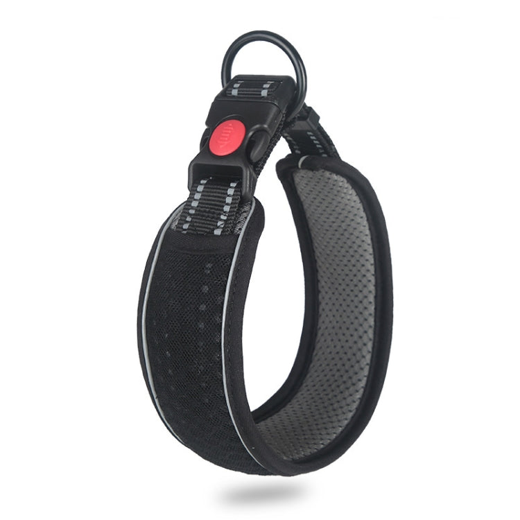 Breathable honeycomb dog collar with black mesh, black trim, buckle and D-ring