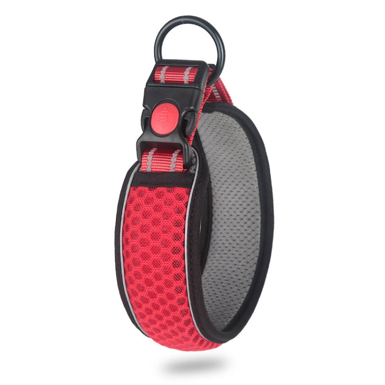 Red breathable honeycomb net dog collar with reflective straps and anti-strangle design