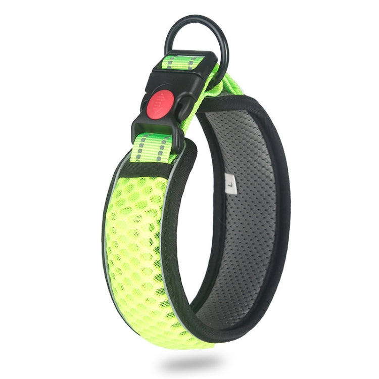 Neon green breathable honeycomb net dog collar with reflective straps and anti-strangle design