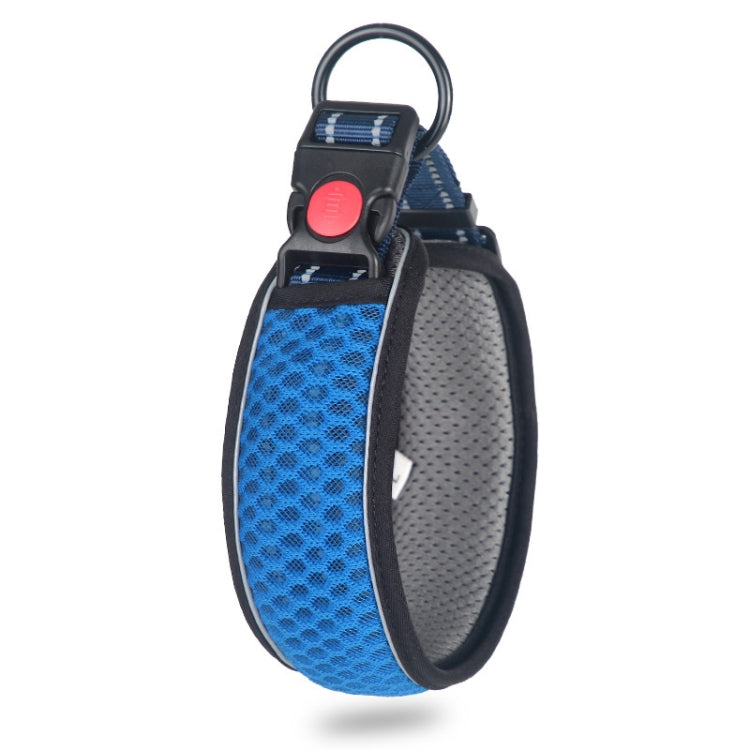 Royal blue breathable honeycomb net dog collar with reflective straps and anti-strangle design