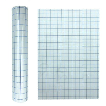 Clear lattice positioning transfer film roll with blue grid lines on transparent PVC