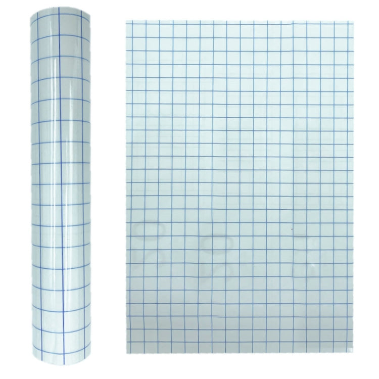 Clear lattice positioning transfer film roll with blue grid lines on transparent PVC