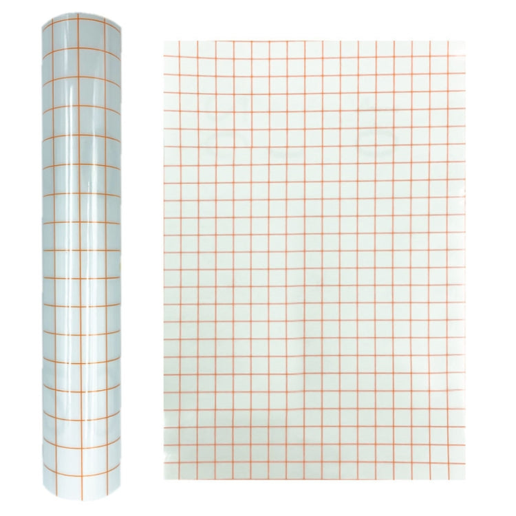 Clear lattice positioning transfer film sheet with orange grid lines on transparent PVC