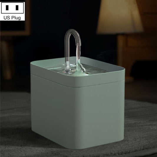 Forest green automatic cat drinking fountain with clear water spout and top basin