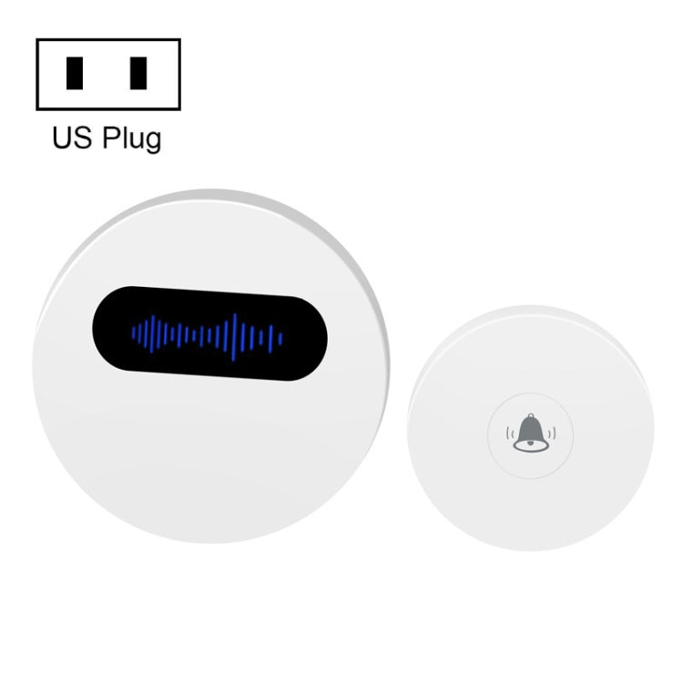 White round wireless doorbell with US plug, black sound slot and small chime button