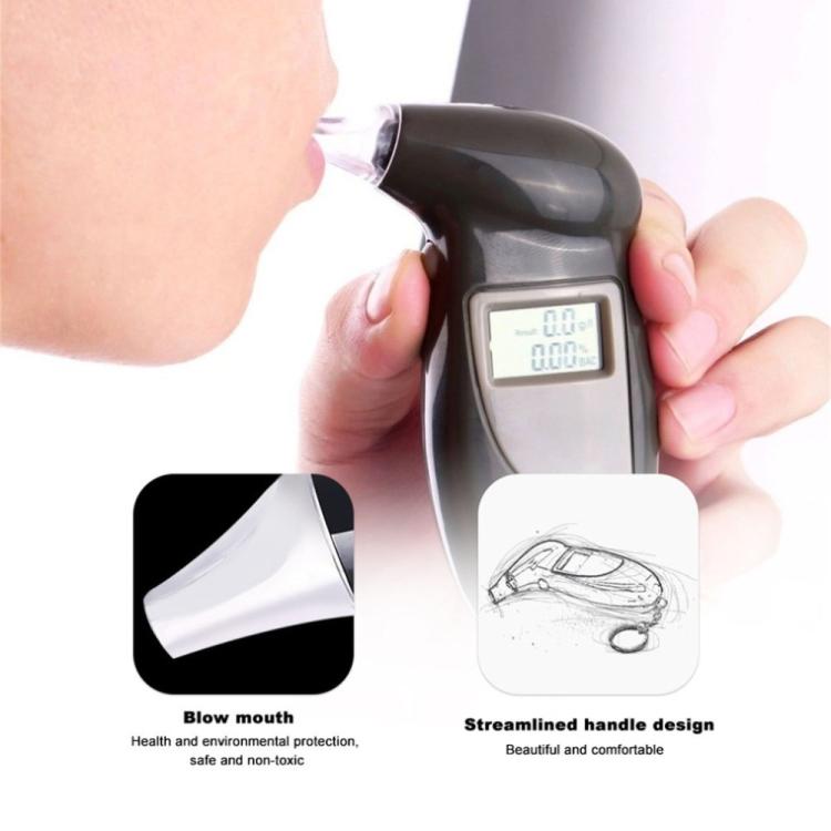 Clear breathalyzer mouthpiece fitted to black handheld tester