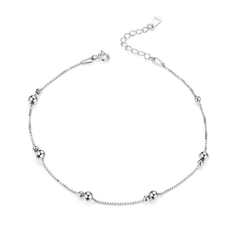 S925 silver-tone anklet with small round ball charms and spring-ring clasp