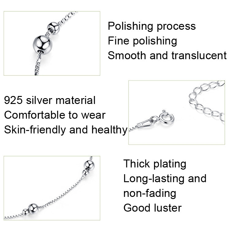 S925 silver anklet close-up with round bead charms and secure clasp