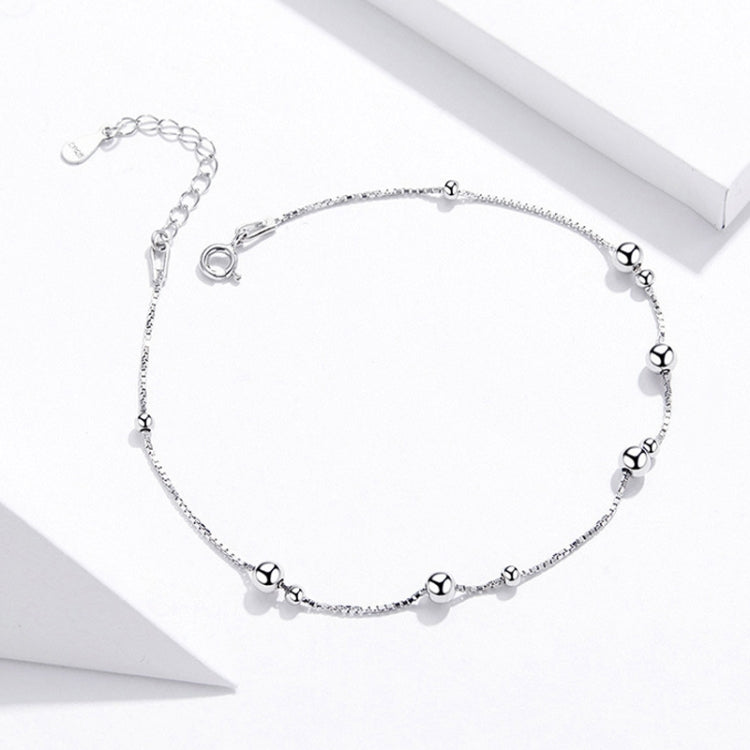 S925 silver anklet with round ball charms on a fine chain and extender links