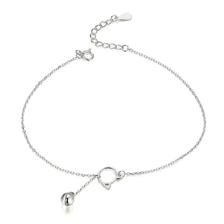 Silver cat bell anklet with circular ring clasp and dangling bell charm